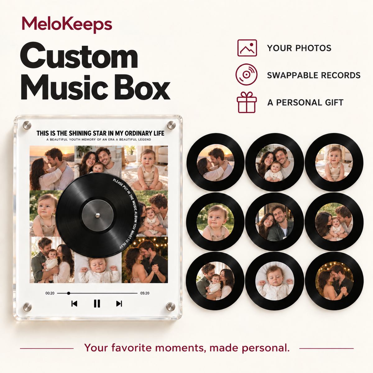 MeloKeeps Custom NFC Music Player with Swappable Photo Records